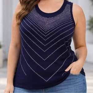 Dark Blue Dressy Sleeveless Top with Studded Design XL